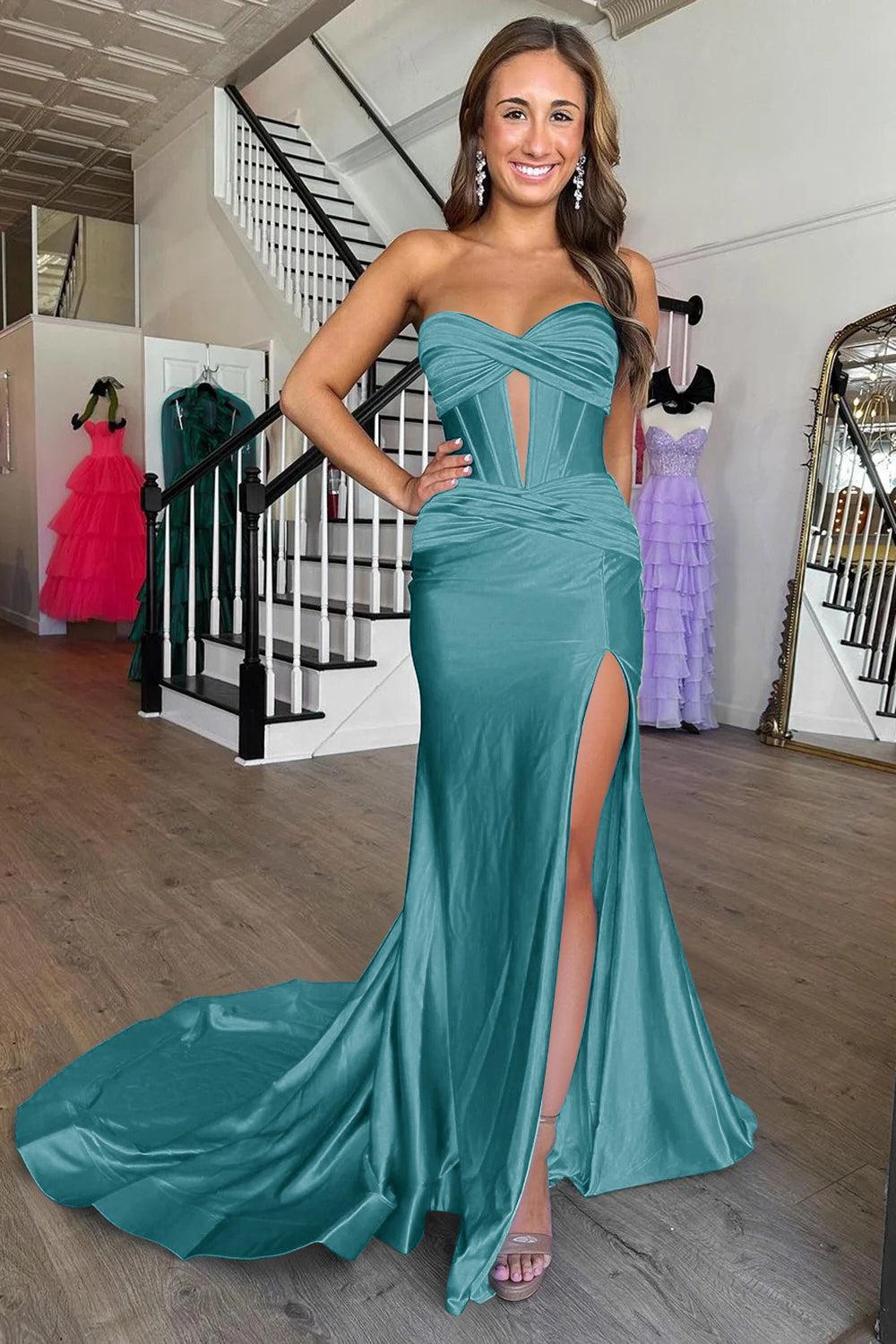 Suzhoufashion Mermaid Yellow Prom Dress Sweetheart Long Formal Dress With Slit suzhoufashion Suzhoufashion Mermaid Yellow Prom Dress Sweetheart Long Formal Dress With Slit suzhoufashion