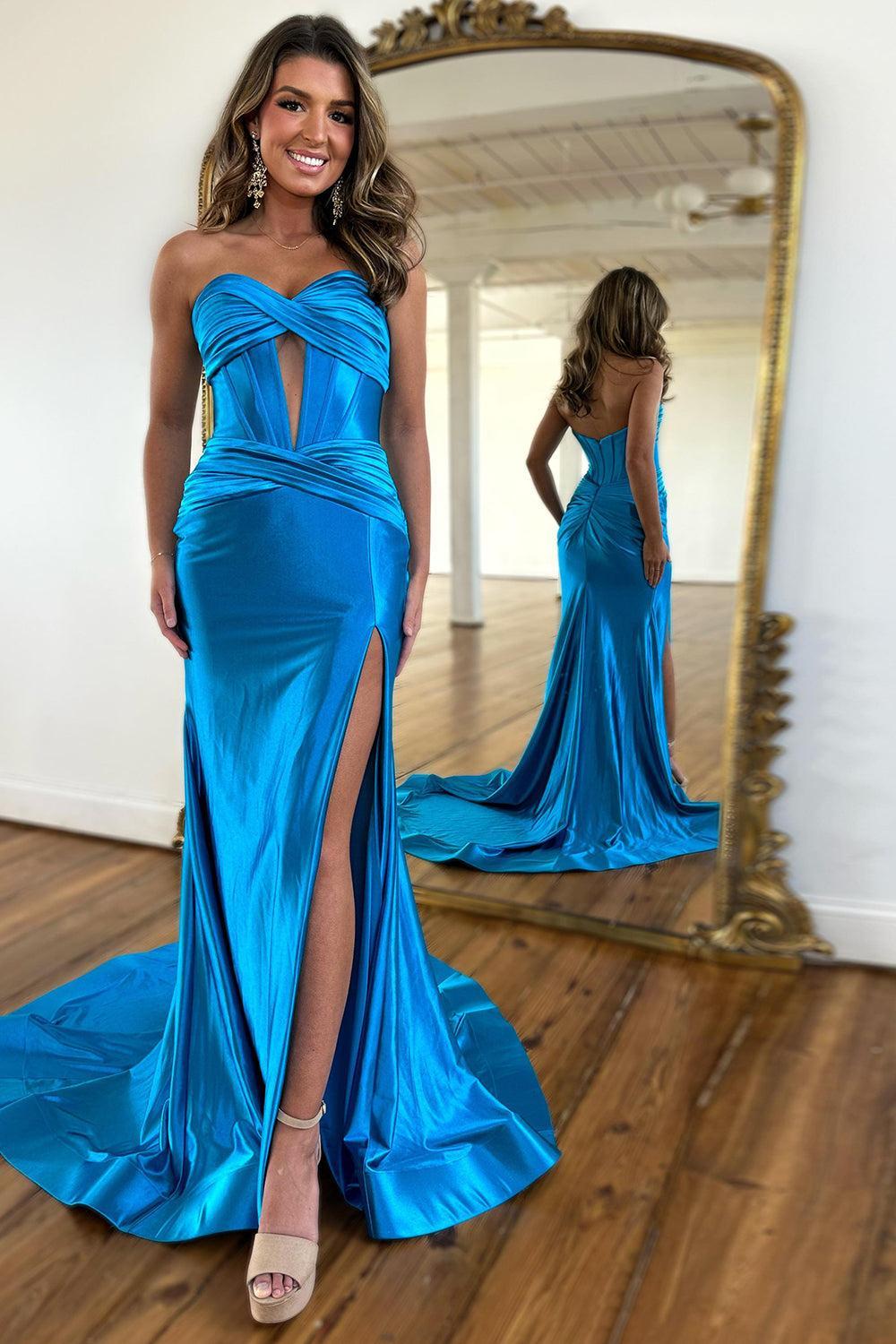 Suzhoufashion Mermaid Yellow Prom Dress Sweetheart Long Formal Dress With Slit – suzhoufashion
