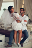 Mini Long Sleeve Lace Wedding Dresses Scoop A-Line Sexy Bridal Gowns