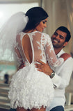 Mini Long Sleeve Lace Wedding Dresses Scoop A-Line Sexy Bridal Gowns
