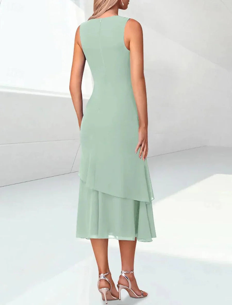 Mint Green Mother of the Bride Dress Chiffon Two Piece Wedding Guest Dress