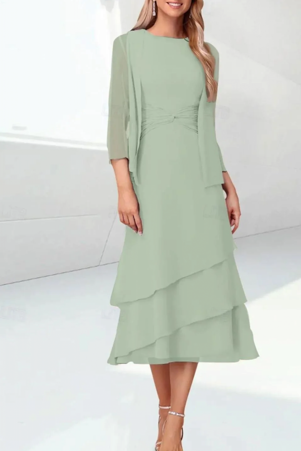 Mint Green Mother of the Bride Dress Chiffon Two Piece Wedding Guest Dress