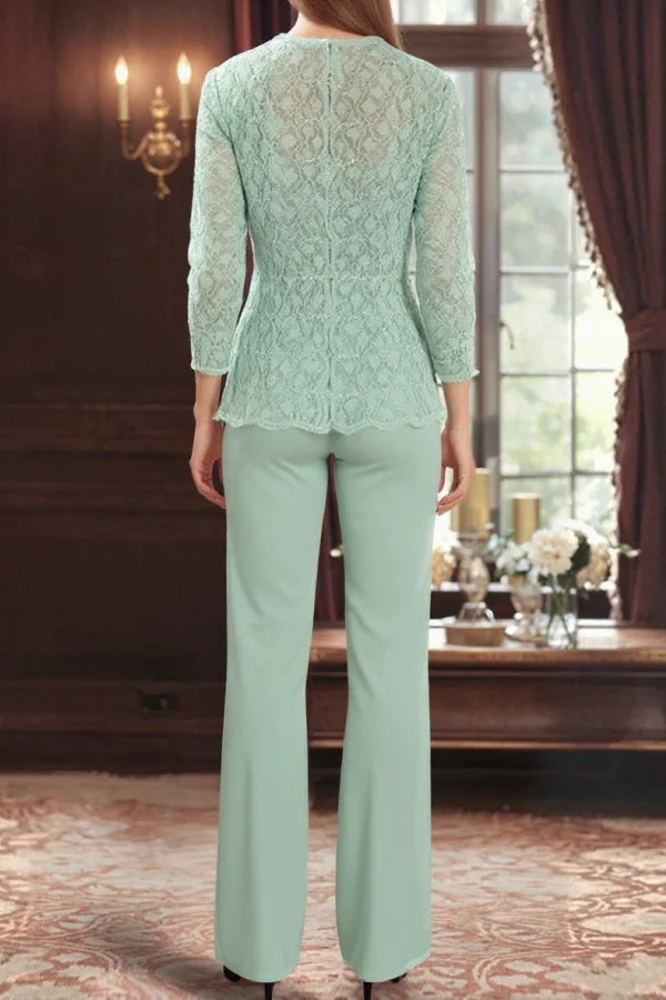 Mint Green Mother of the Bride Pantsuit 3/4 Sleeve Wedding Guest Dress Pantsuit