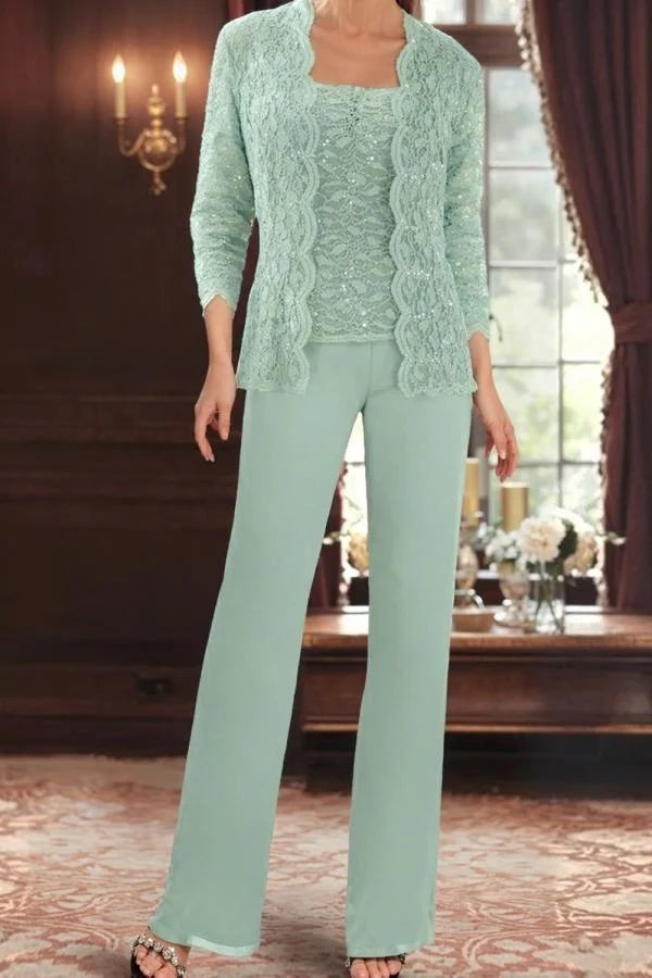 Mint Green Mother of the Bride Pantsuit 3/4 Sleeve Wedding Guest Dress Pantsuit
