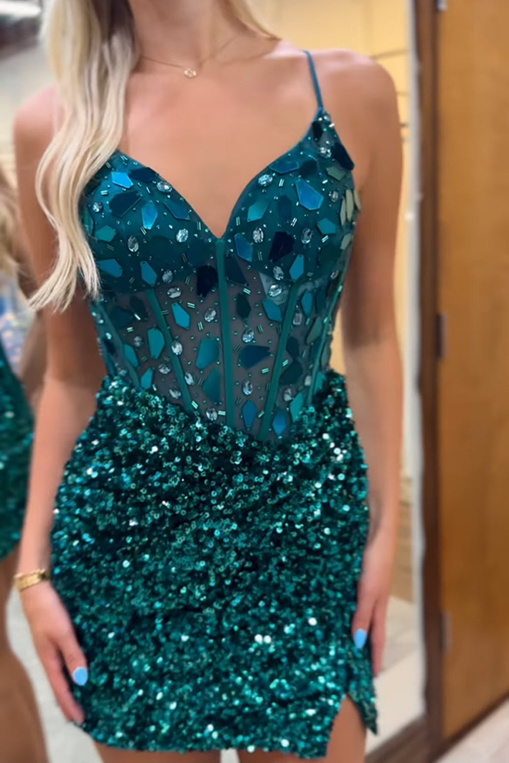 Mirror Peacock Blue Homecoming Dress Corset Tight Short Hoco Dress Suzhoufashion Mirror Peacock Blue Homecoming Dress Corset Tight Short Hoco Dress Suzhoufashion