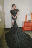 Modern Jewel Sleeveless Mermaid Slit Bridal Dress With Lace
