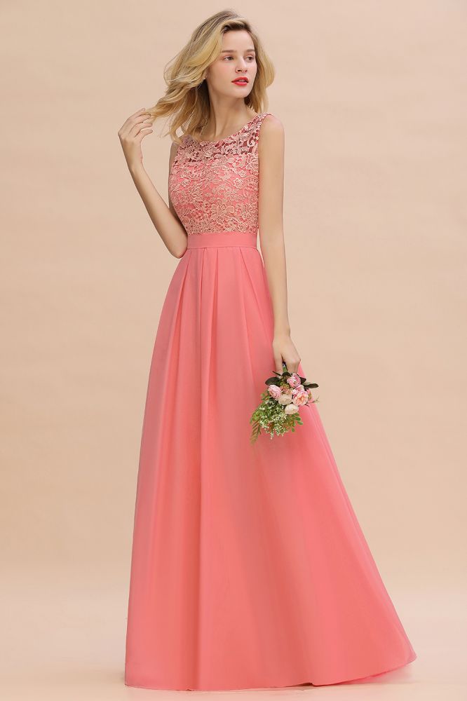 Modern Lace Elegant Simple Sleeveless Maxi Bridesmaid Dress