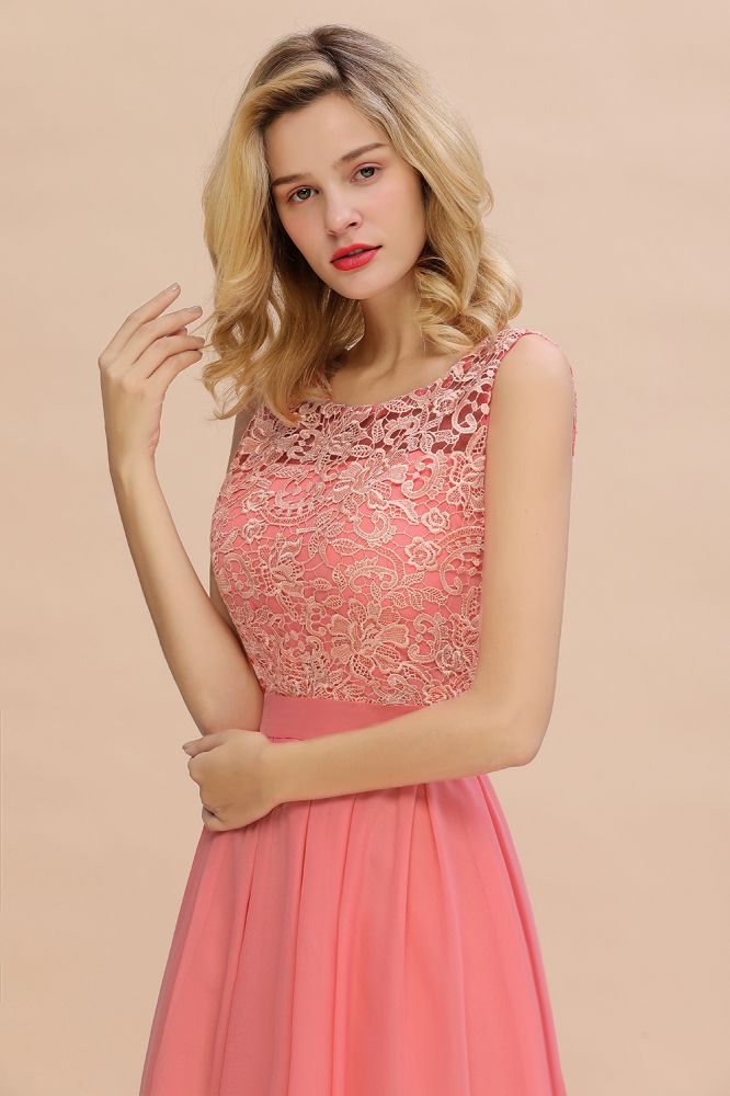 Modern Lace Elegant Simple Sleeveless Maxi Bridesmaid Dress