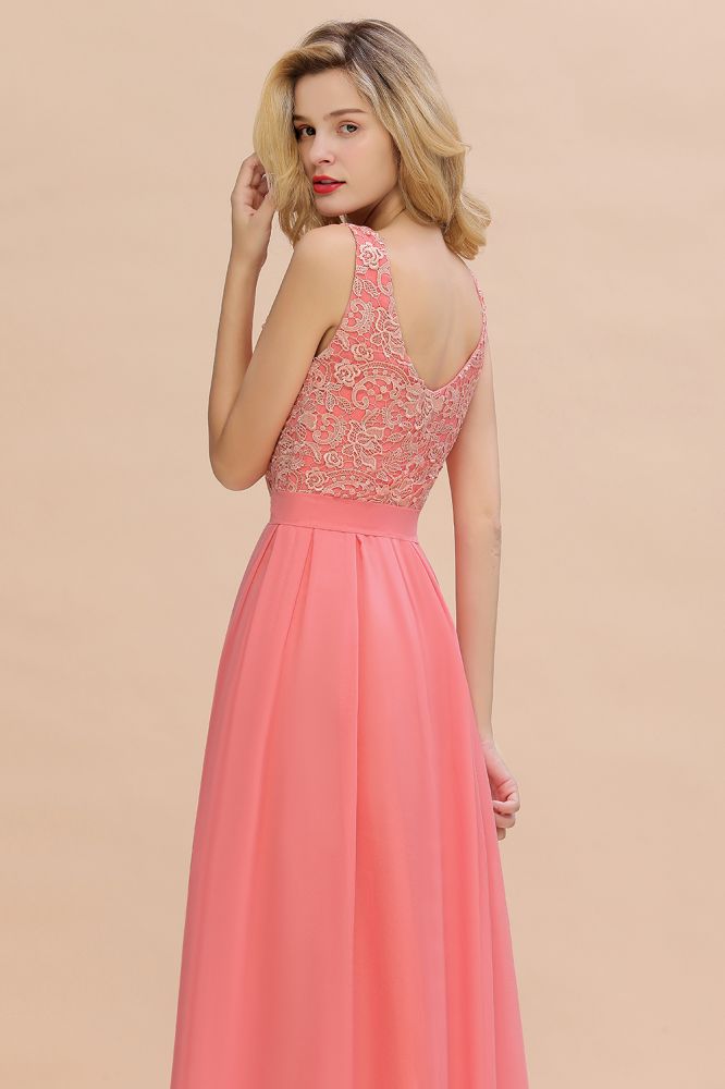 Modern Lace Elegant Simple Sleeveless Maxi Bridesmaid Dress