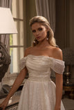 Modern Long A-line Off-the-shoulder Glitter Sleeveless Bridal Gowns