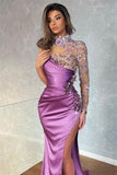 Modern Long Glitter Long Sleeves Mermaid Prom Dress With Slit