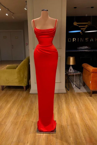 Modern Long Red Spaghetti Straps Mermaid Sleeveless Prom Dress
