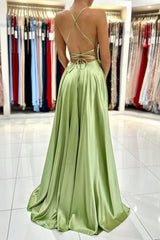 Modern Sage Holiday Dress Long A-line Prom Dress Split Long