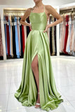 Modern Sage Holiday Dress Long A-line Prom Dress Split Long