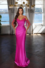 Modern Spaghetti Straps Mermaid Satin Evening Dress with Beads