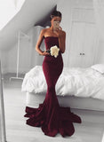 Modern Sweep-Train Burgundy Strapless Mermaid Sleeveless Prom Dress BA5124