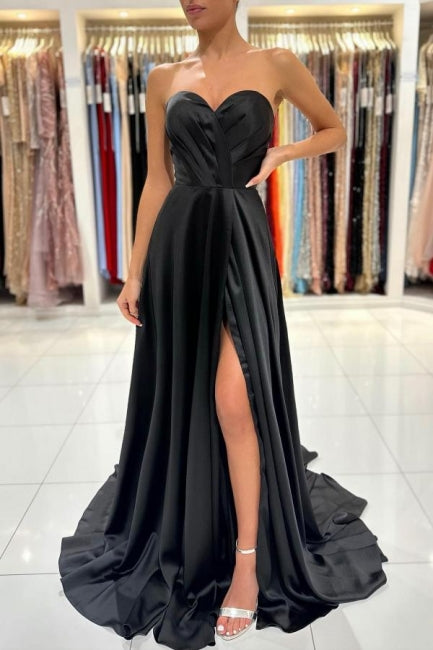 Modern Sweetheart Holiday Dress Black Long Prom Dresses Split On Sale