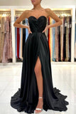 Modern Sweetheart Holiday Dress Black Long Prom Dresses Split On Sale