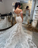 Modern Sweetheart Off-The-Shoulder Sleeveless Mermaid Lace Bridal Dress
