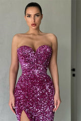 Modern Sweetheart Sequins Evening Prom Dresses Mermaid Slit Long Online Evening Gowns