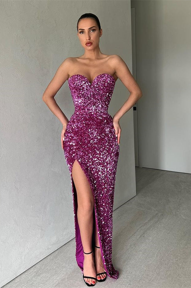 Modern Sweetheart Sequins Evening Prom Dresses Mermaid Slit Long Online Evening Gowns