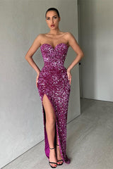 Modern Sweetheart Sequins Evening Prom Dresses Mermaid Slit Long Online Evening Gowns