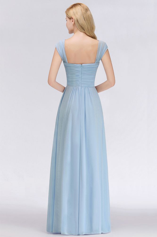 Modern V-Neck Chiffon aline Bridesmaid Dress Sky Blue Long Evening Swing Dress