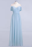 Modern V-Neck Chiffon aline Bridesmaid Dress Sky Blue Long Evening Swing Dress
