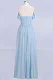 Modern V-Neck Chiffon aline Bridesmaid Dress Sky Blue Long Evening Swing Dress