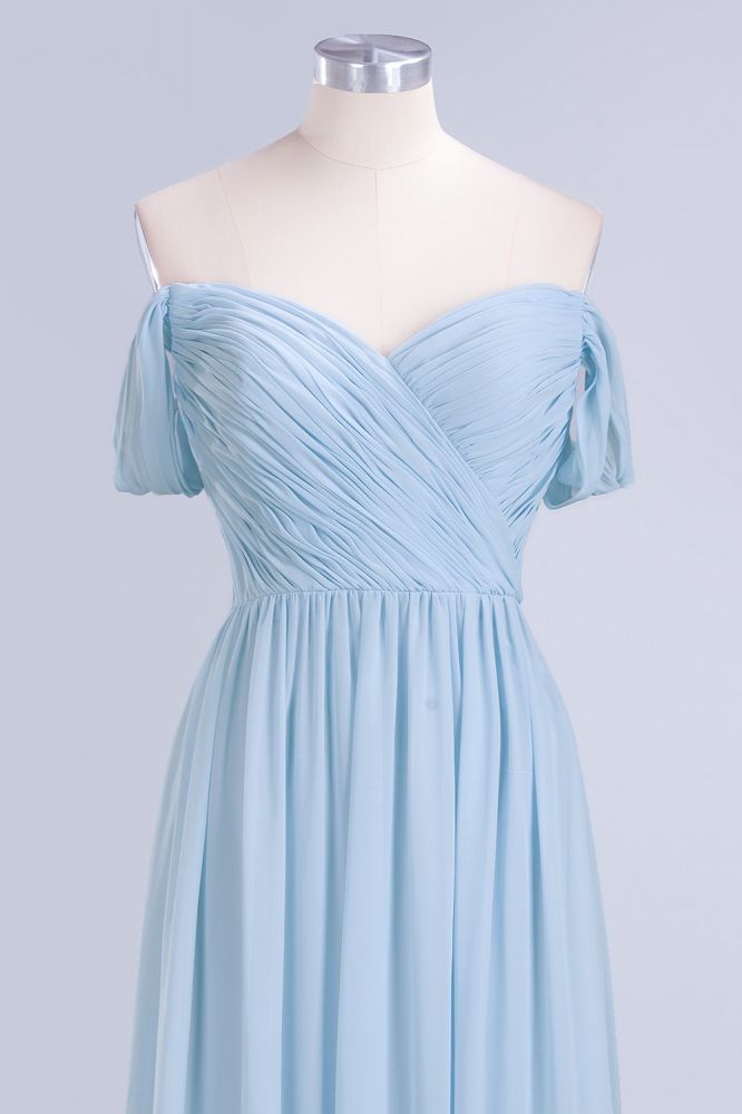 Modern V-Neck Chiffon aline Bridesmaid Dress Sky Blue Long Evening Swing Dress