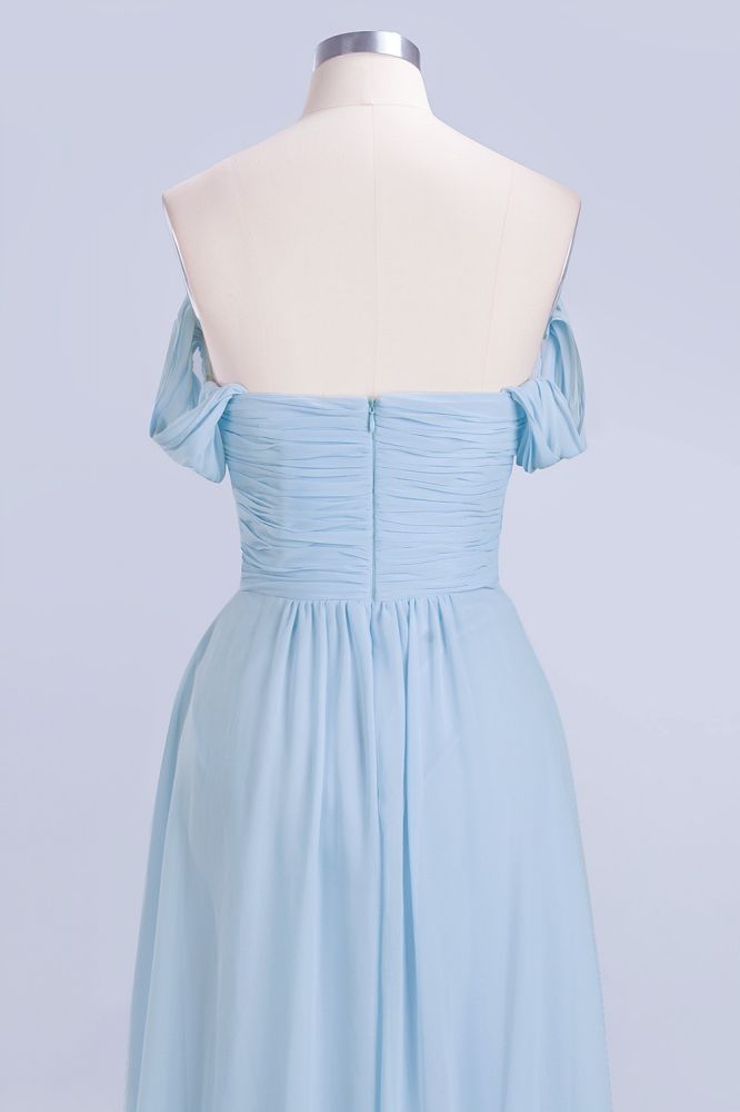 Modern V-Neck Chiffon aline Bridesmaid Dress Sky Blue Long Evening Swing Dress