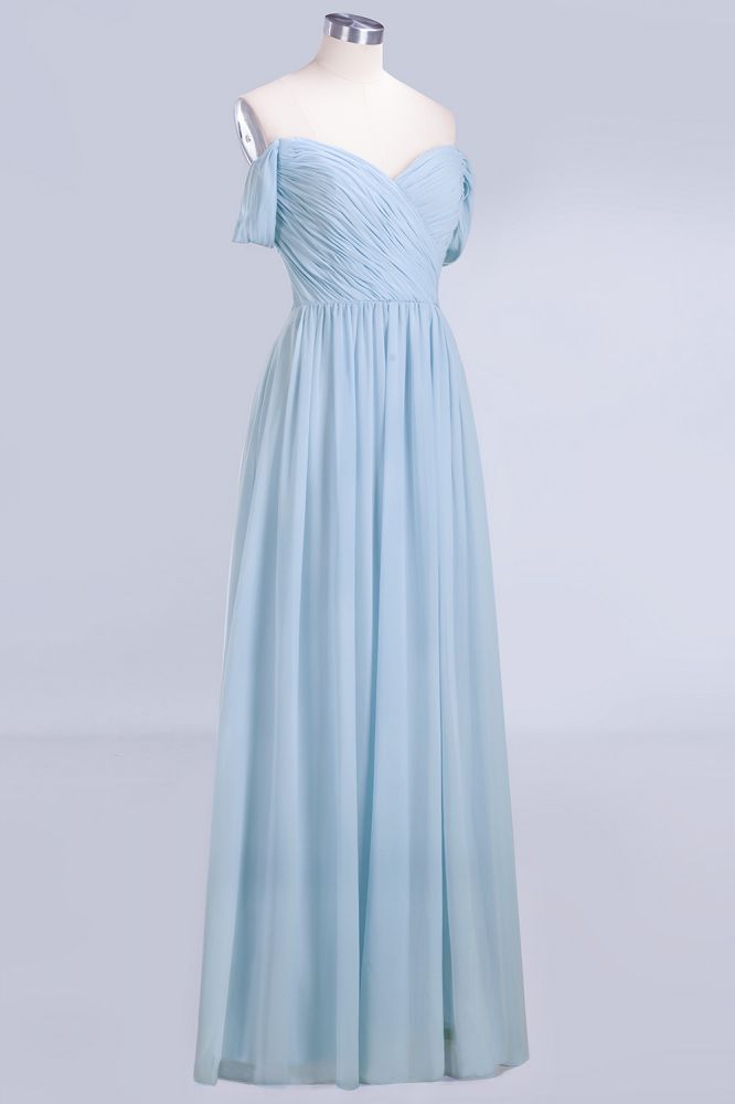 Modern V-Neck Chiffon aline Bridesmaid Dress Sky Blue Long Evening Swing Dress