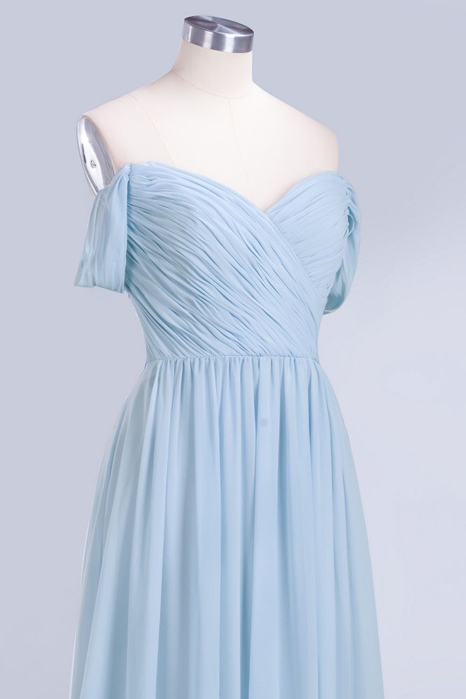 Modern V-Neck Chiffon aline Bridesmaid Dress Sky Blue Long Evening Swing Dress