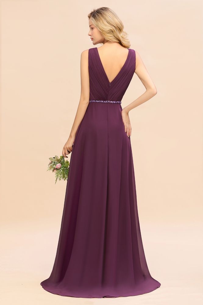 Modern V-Neck Hi-Lo Party Dress Elegant Beads Chiffon Bridesmaid Dress