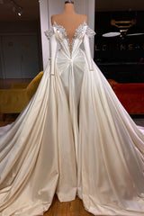 Modern V-Neck Long Sleeves Satin Prom Dresses with Beads
