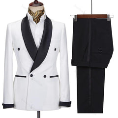 Modern White Wedding Suit with Black Shawl Lapel