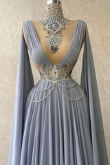 Modest High Neck Sleeveless Long 100D-chiffen prom Dresses With beads