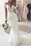 Modest Long Mermaid Sweetheart Lace Wedding Dress with Sleeves
