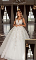 Modest Straps Sleeveless Ball Gown Lace Bridal Dress
