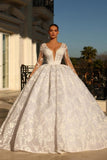 Modest Sweetheart 3/4 Length Sleeves Ball Gown Lace Bridal Dress Rhinestones