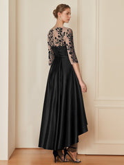 Mother of the Bride A Line Dress with Scoop Neck 3/4 Sleeves and Asymmetrical Appliques