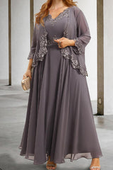 Mother of the Bride A Line Dress Featuring Applique & Sequins