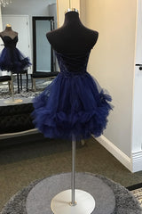 Navy Homecoming Dresses Beaded A Line Short Cocktail Dresses with Appliques