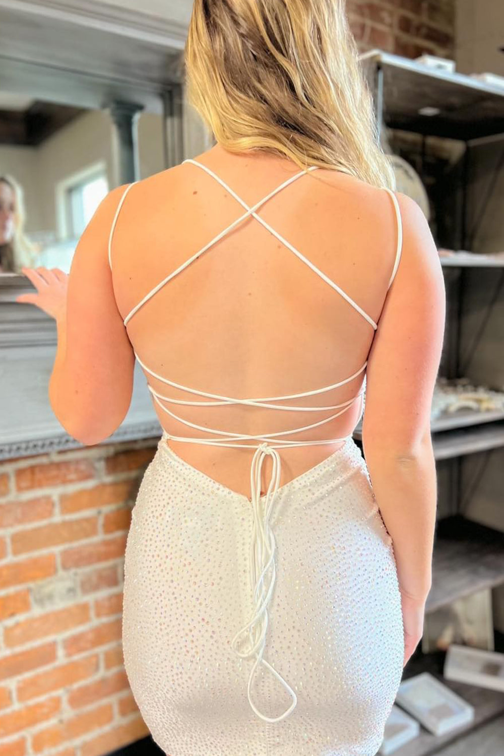 Navy Homecoming Dresses Beaded Lace-Up Back Tight Short Cocktail Dresses