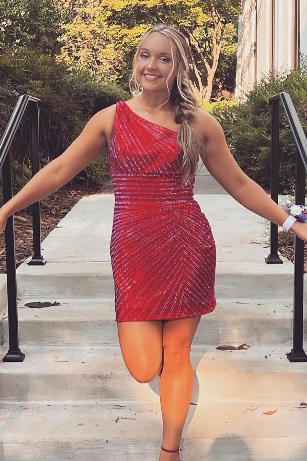 Navy Homecoming Dresses Beaded One Shoulder Tight Short Cocktail Dresses