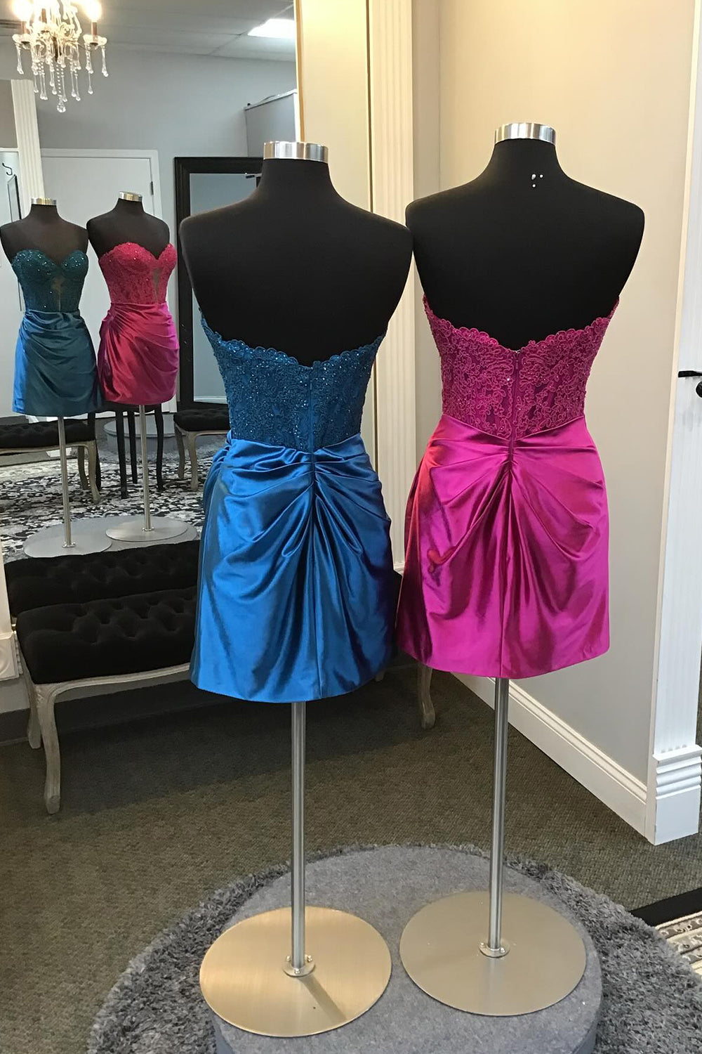 Navy Homecoming Dresses Corset Strapless Tight Short Cocktail Dresses with Appliques