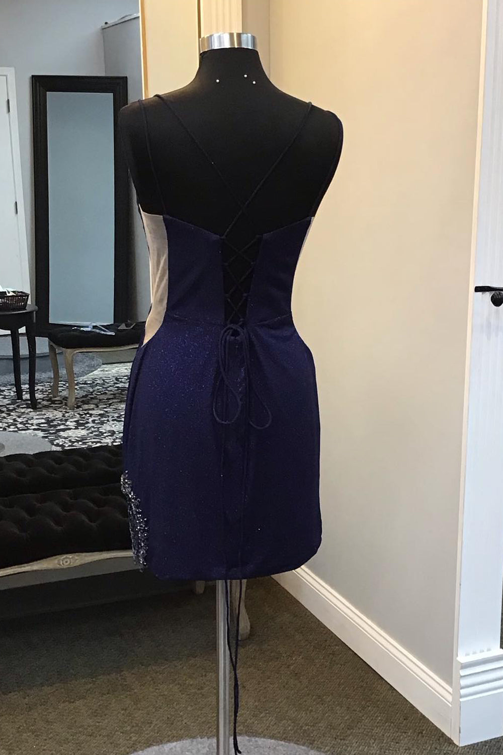 Navy Homecoming Dresses Fringed Tight Short Cocktail Dresses
