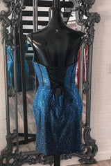 Navy Homecoming Dresses Spaghetti Straps Corset Tight Short Cocktail Dresses with Beadings