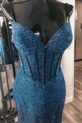 Navy Homecoming Dresses Spaghetti Straps Corset Tight Short Cocktail Dresses with Beadings