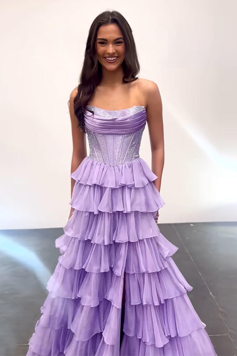Suzhoufashion Navy Prom Dress A Line Strapless Corset Long Chiffon Formal  Dress  suzhoufashion